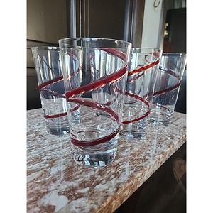 Pier 1 Red Swirl Drinking Glasses, 6.25" Tumblers, Pint, Set 6 Drinkware